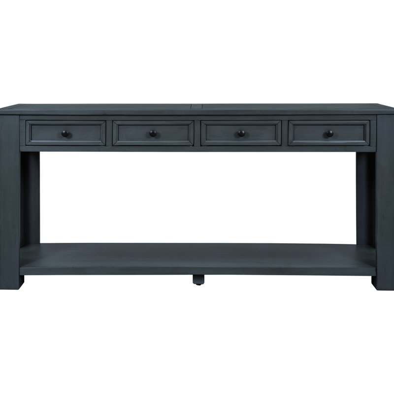 Console en bois massif bleu marine avec tablette fonctionnelle et tiroir, Marine
