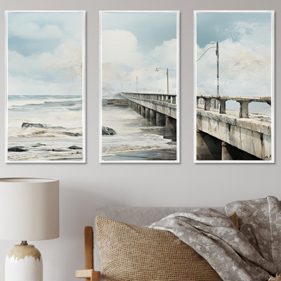 «Modern Watercolor Pier Horizon II», ensemble d'art mural sur toile Coastal Pier