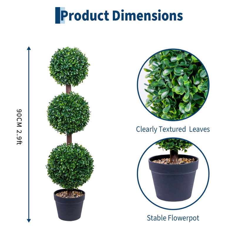 Paquet de 2 arbres topiaires en buis avec jardinière noire pour décoration de bureau personnel