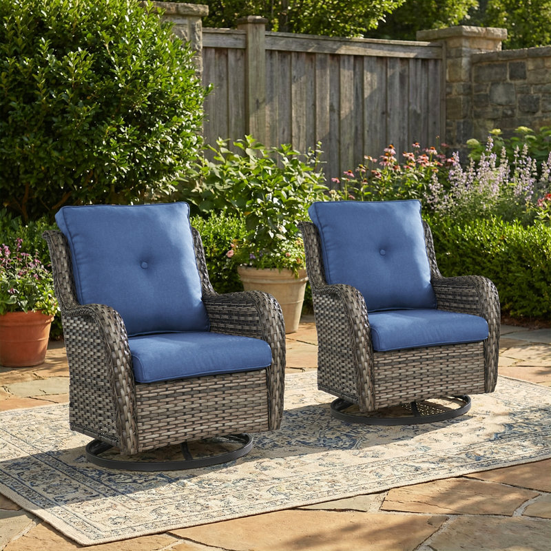 Ensemble de chaises berçantes et pivotantes 360 degrés Mickala, Gris, Bleu