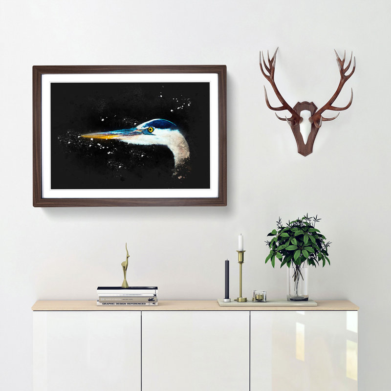 Heron Portrait - Picture Frame Graphic Art Print, Walnut Framed, 62cm H x 87cm W x 2cm D