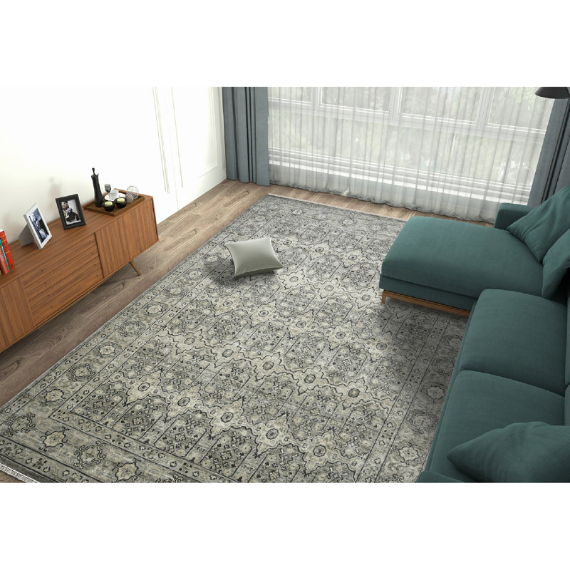 Blu Amerson Oriental Hand-Knotted Wool Gray/Beige Area Rug, Rectangle 8' x 10'