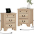 Table de chevet pour chambre à coucher avec 3 tiroirs et prises intégrées (ensemble de 2) chêne