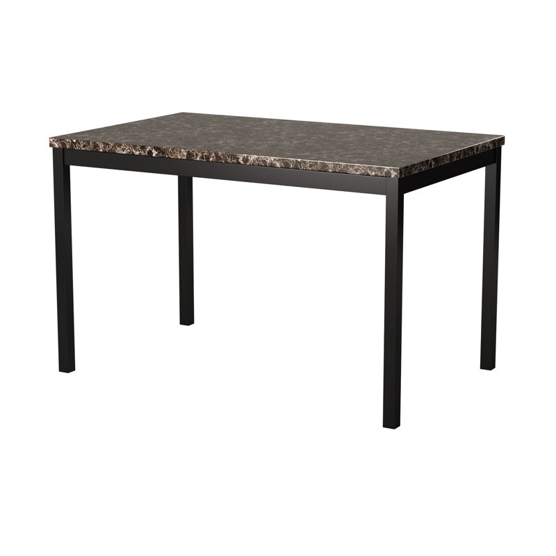 Table de salle à manger avec faux marbre brun et métal noir, transitionnel, 4 sièges, structure en métal à assemblage par l'utilisateur, sièges