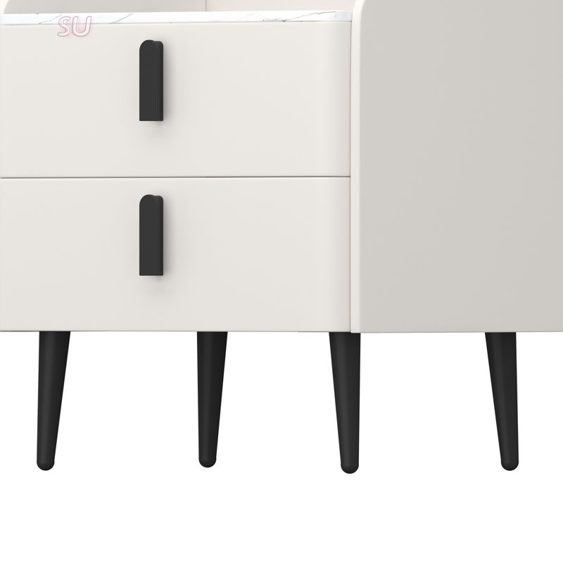Modern Nightstand With 2 Spacious Drawers, Marble-Pattern Tabletop, And Scratch-Resistant Legs For Bedroom Or Living Room