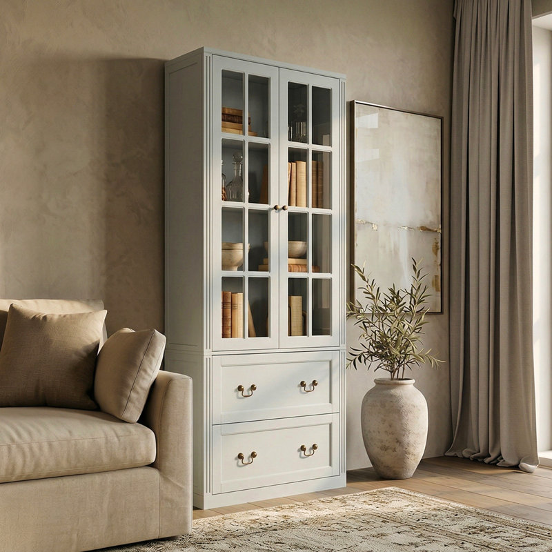 Armoire vitrée élégante avec porte en verre trempé, Gris