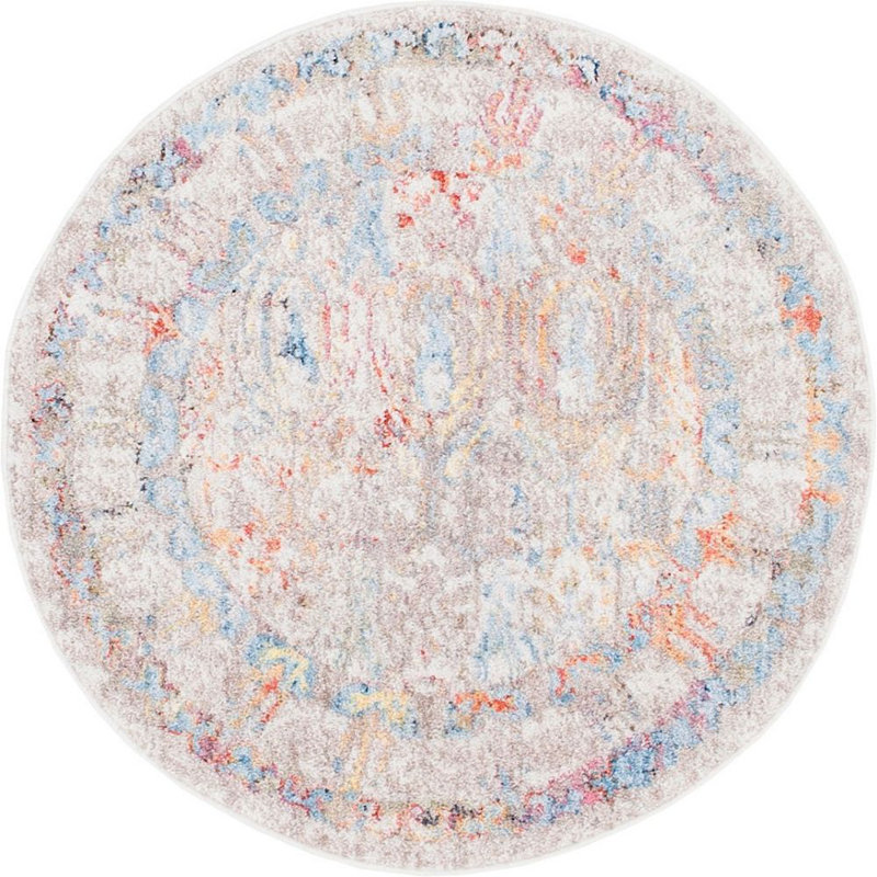 Tapis brun clair à motif géométrique Ballentine, Rond 8 pi