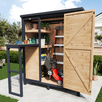 Outdoor Wooden Tool Shed with Locking Door and Interior Shelves