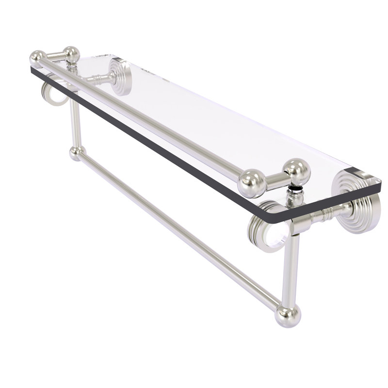 Jarrell Glass Bracket Shelf with Towel Bar, Satin Nickel, 5.5" H x 22" W x 6.8" D