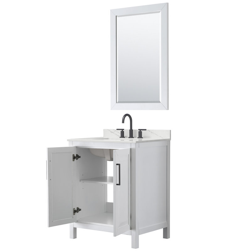 Daria 30'' W Vanity, Matte Black, White, White Quartz