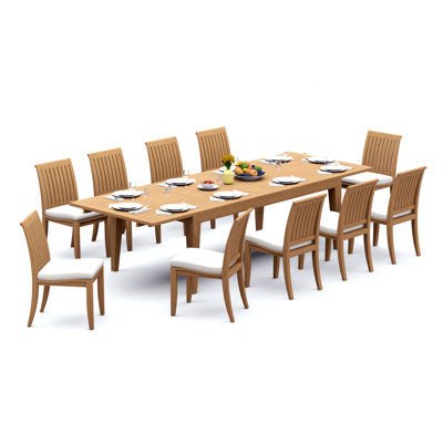 9 Pcs Grade-A Teak Wood Dining Set: 122" Caranas Double Extension Rectangle Table And 8 Lagos Armless Chairs #11LG2900