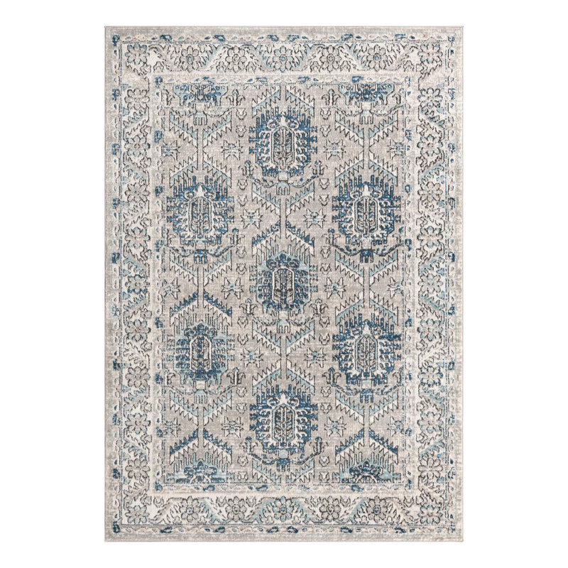 Tapis gris / ivoire / bleu Weingartner, Rectangle 5 pi 3 po x 8 pi