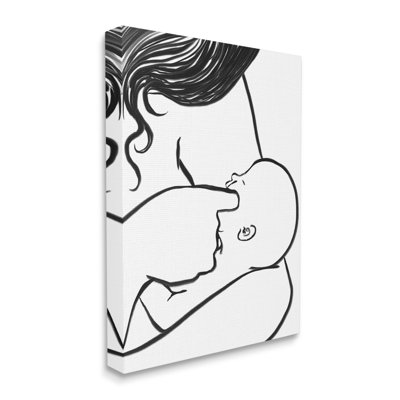 Mère et mère qui allaite un enfant en noir et blanc