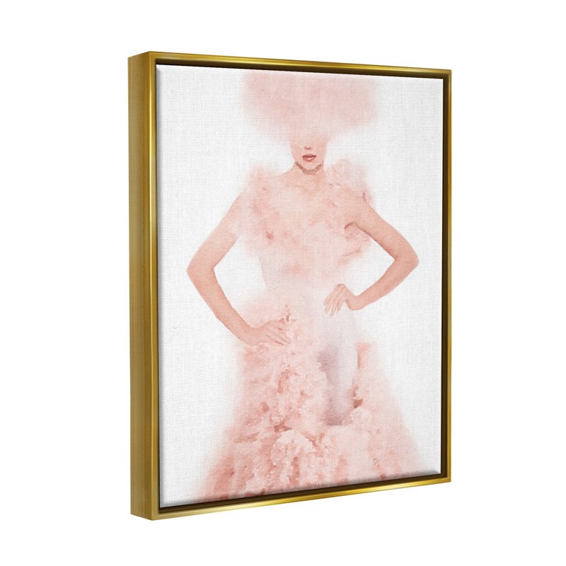 «Pink Fluffy Fashion Gown», impression graphique, H 21 po x l 17 po x P 1,7 po, Cadre flottant métallique doré
