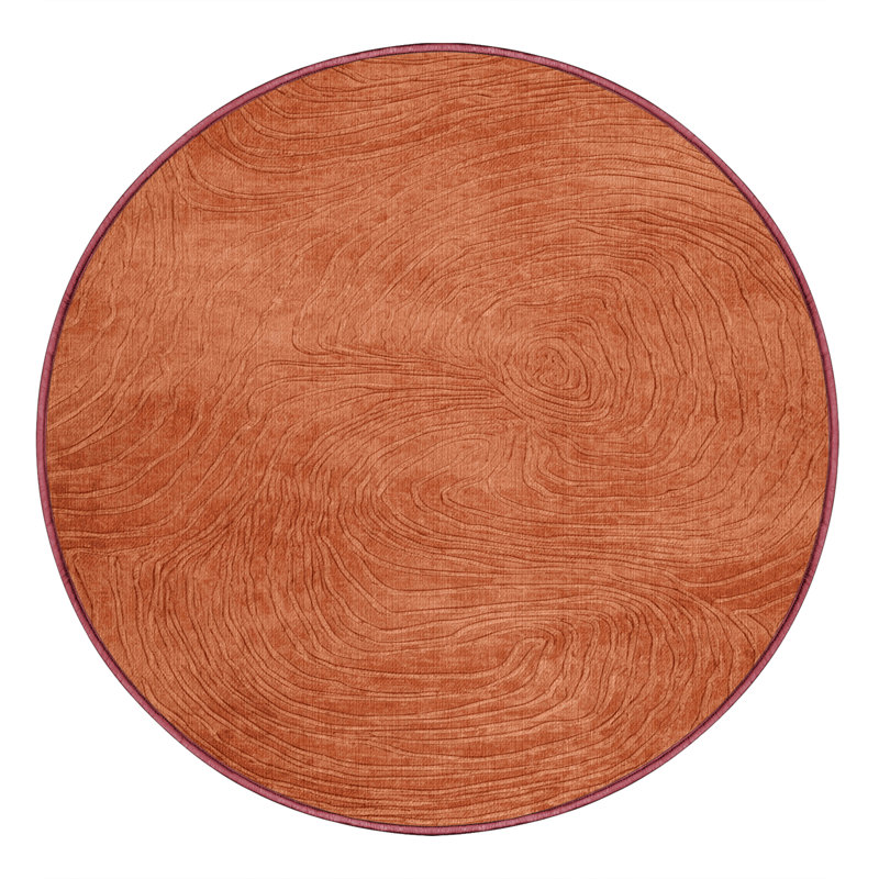 Machine Washable Abstract Brown Area Rug, Round 4'