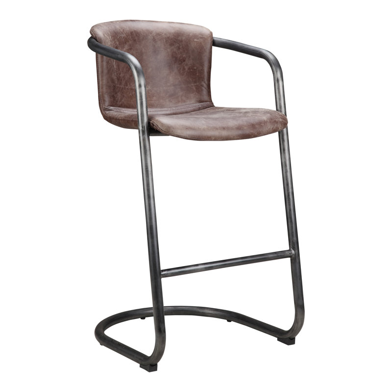 Tabouret de bar et de comptoir Higbee, Tabouret de bar (siège d'une hauteur de 29 po), Cuir véritable brun