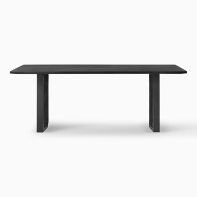 Hernest 84" Black Rectangular Dining Table with Chevron Wood Legs for 6-8