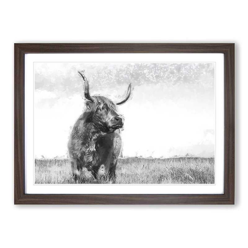 Highland Cow in Abstract - Picture Frame Painting Print on MDF, 36cm H x 48cm W x 2cm D, Walnut Framed