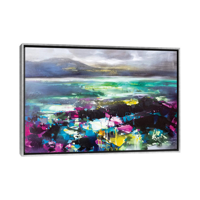 «Harris Greens I» par Scott Naismith - reproduction d'art, H 40 po x l 60 po x 1,5 po, Toile avec cadre argenté, Pas de tapis