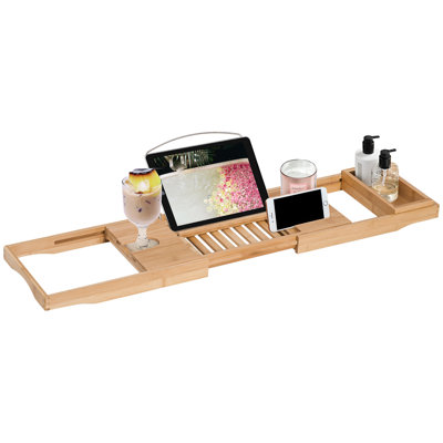 HOMCOM Bathtub Shelf Rack Extendable Bamboo Bath Caddy Tray