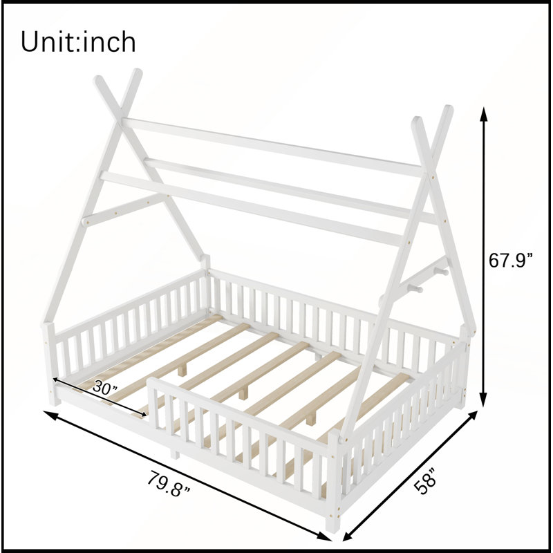 Lit double pleine grandeur avec lumière, conception de plancher bas et clôture pour créer un environnement de sommeil amusant et sécuritaire