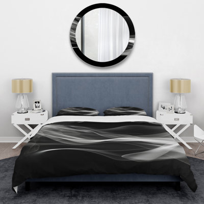 Ensemble de housse de couette noir et blanc Contemplative Abstraction I - Modern Waves