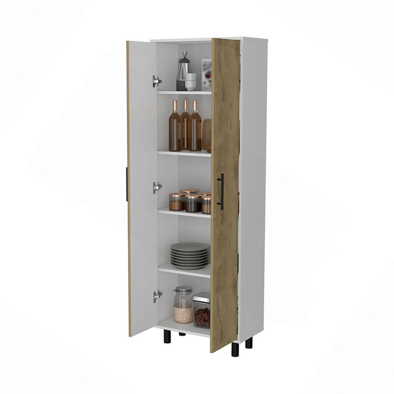 Garde-manger à 2 portes et 5 tablettes blanc et macadamia