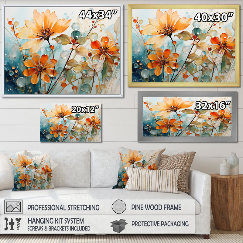 «Peach Transparent Botany Floral Elegance - Plants», reproduction d'art sur toile, Toile tendue, H 30 po x l 40 po x P 1,5 po