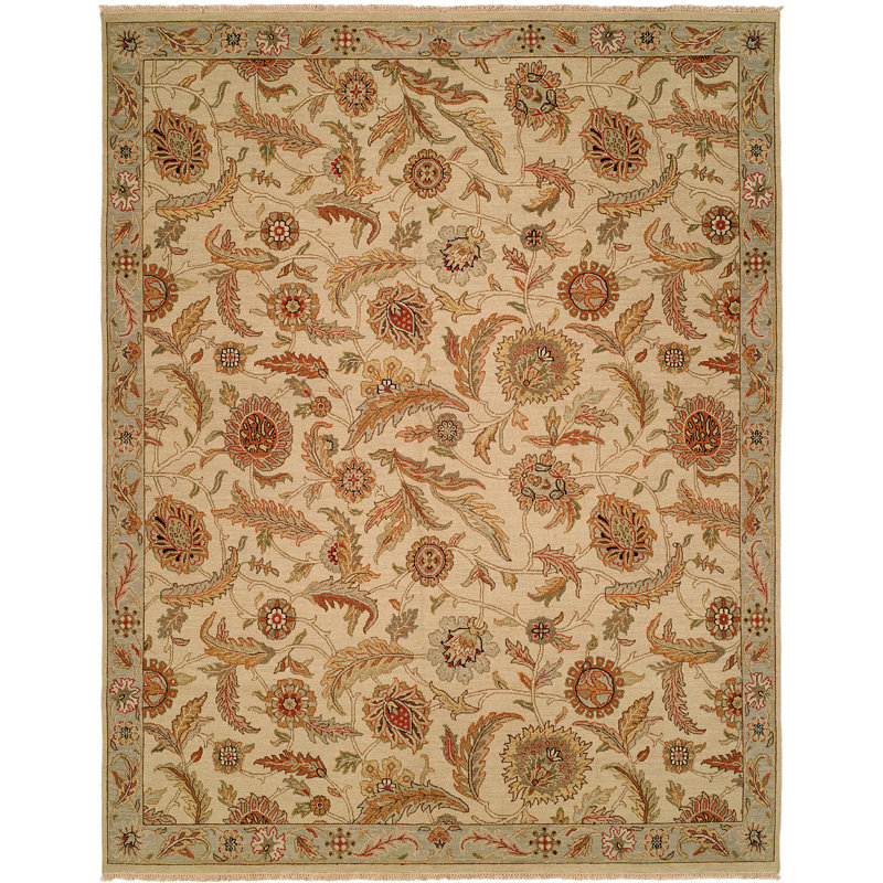 Wool Floral Area Rug in Beige, Rectangle 2' x 3'