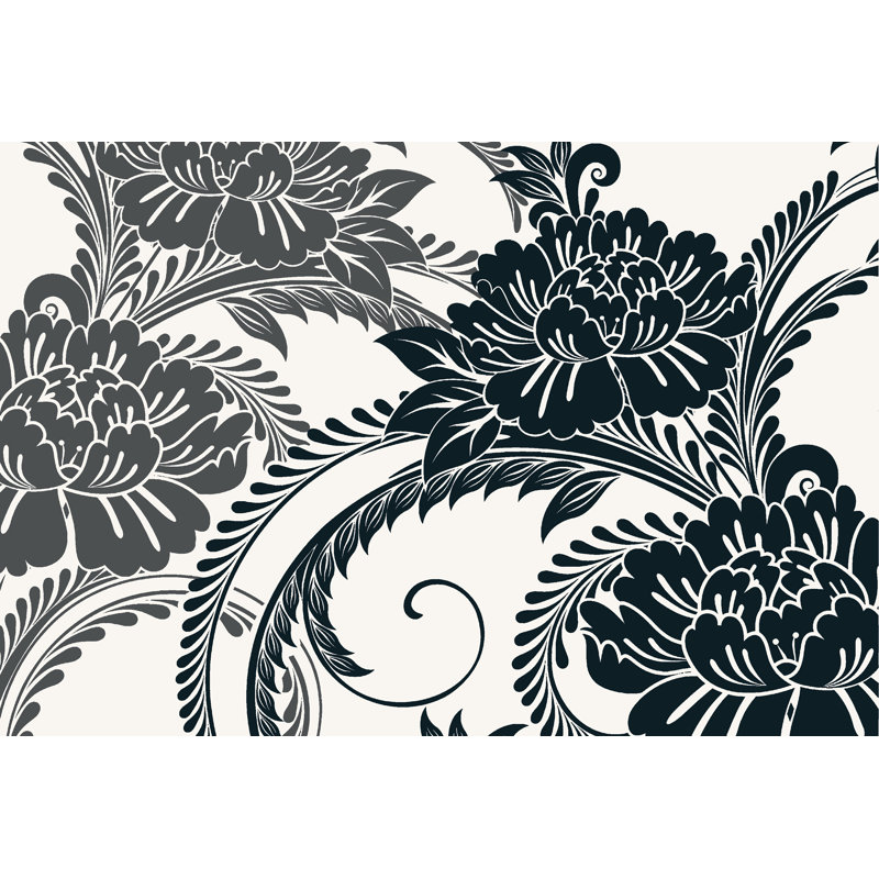 Tapis fleuri en chenille de campagne française Flower Flourish-CRF927BK3, Rectangle 3 pi x 5 pi
