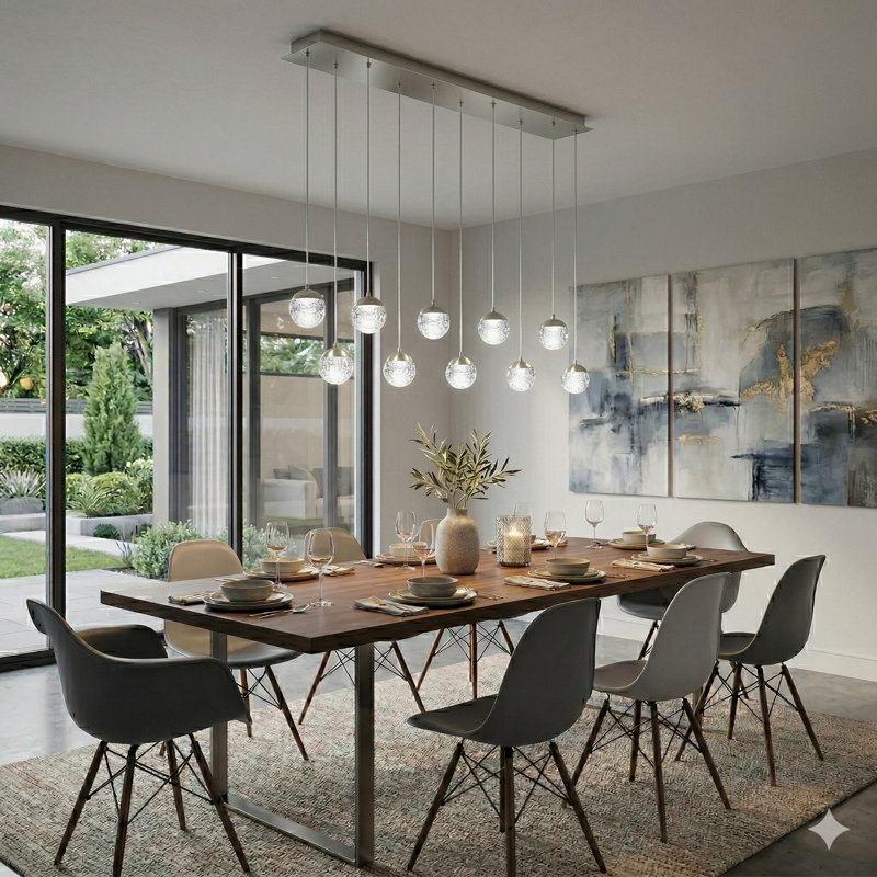 Luminaire suspendu en forme de globe à 10 lumières Heatherly, Nickel