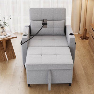 Convertible Recliners 3-In-1 Chaise Lounge Sleeper Sofa with Phone Holder, Charging, Cup Holder and Pocket