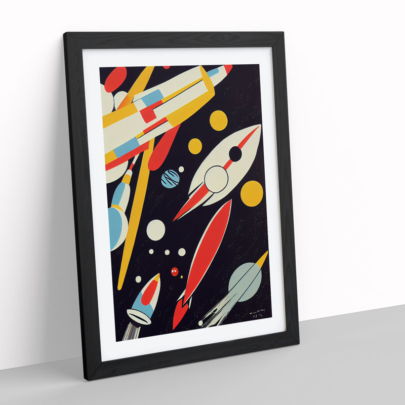 Abstract Spaceship Rocket No.3 - Single Picture Frame Painting, Black Framed, 64cm H x 46cm W x 2cm D