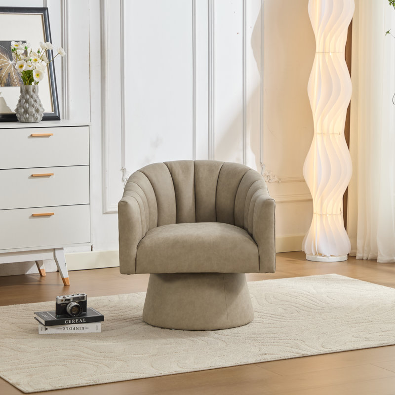 Fauteuil demi-tonneau pivotant en similicuir, Abricot foncé