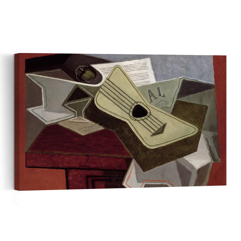 Guitare et journal, 1925 - Estampe d'art mural contemporain abstrait, H 16 po x l 24 po
