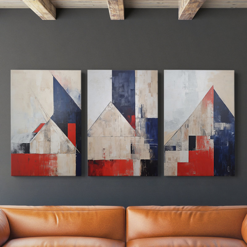 Grange Americana, série XIX - ensemble de 3 toiles tendues avec châssis - prête à être accrochée, H 48 po x l 32 po