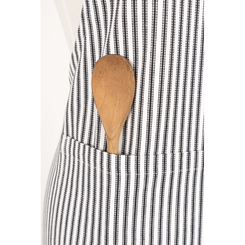 Graduation Striped Cotton Apron, Black
