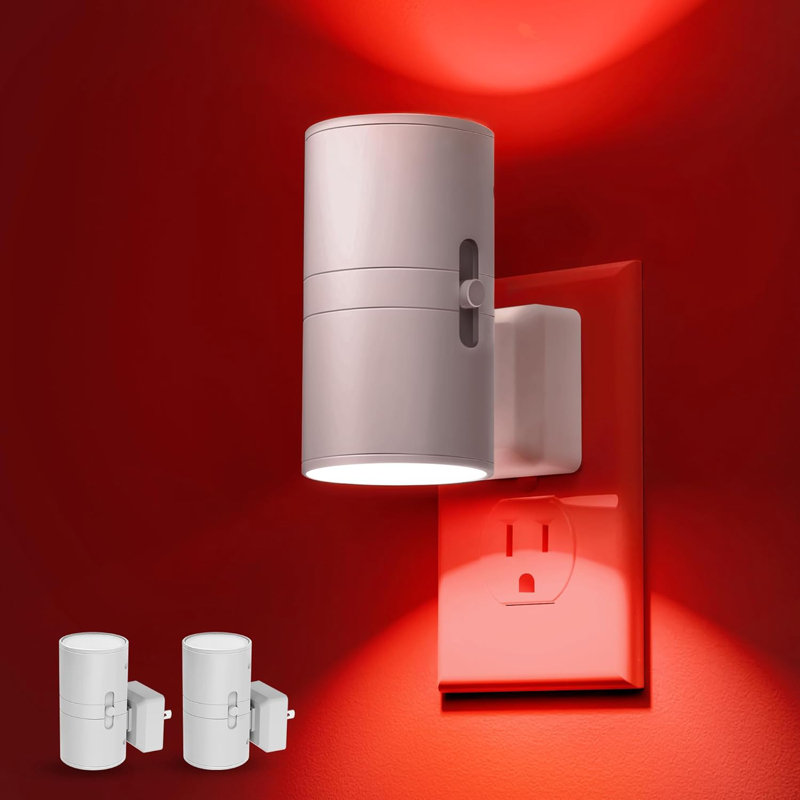 Cylindrical Red LED Night Light With White PC Diffuser And Sliding Dimmer, White
