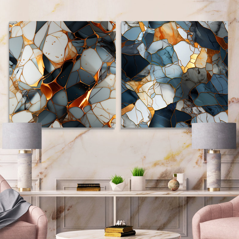 Jans - ensemble de 2 peintures murales abstraites en acrylique sur verre marbré, H 36 po x l 73 po
