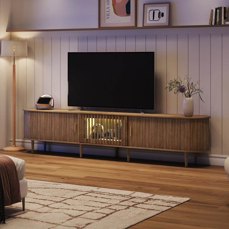 Armoire de rangement Mid-Century, H 15,7 po x l 94,5 po x P 15,7 po, Bois naturel