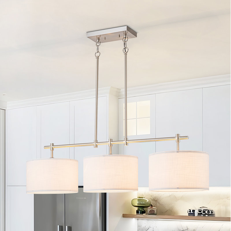 Konur 3 - Light Fabric Kitchen Island Pendant, Nickel
