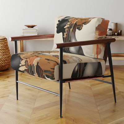 Minimalisme, portrait de femme africaine - fauteuil tribal rembourré avec accoudoirs, art africain