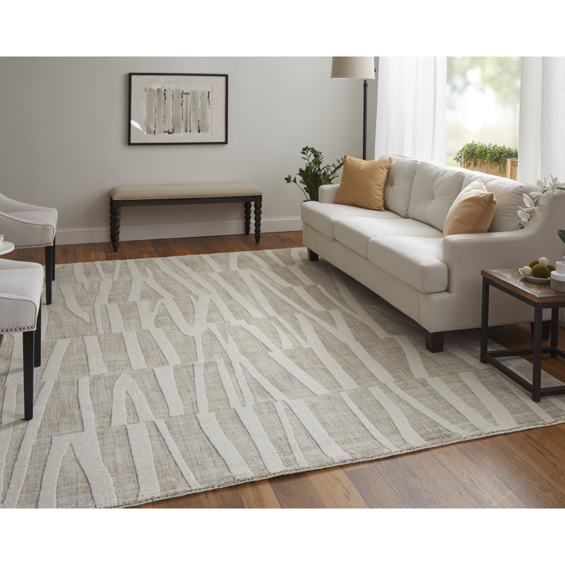 Peconic Modern Abstract, Tan/Ivory Area Rug, Rectangle 8' x 10'