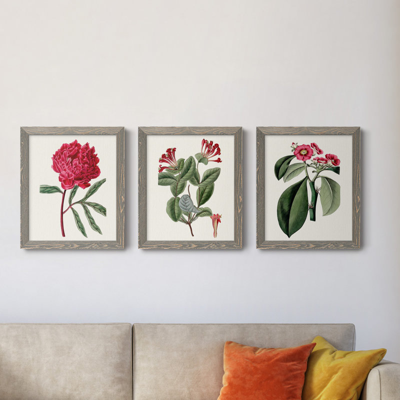 Ensemble de 3 peintures sur toile Roseat Blooms IV, H 20 po x l 51 po x P 1,5 po, Gris