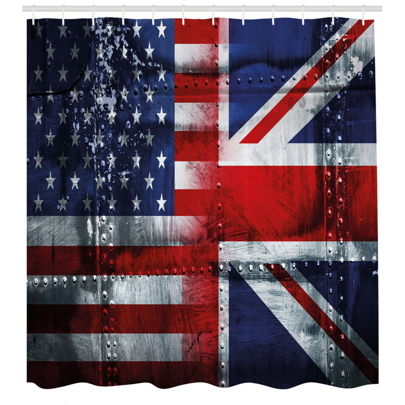Ensemble de rideau de douche union jack + crochets, H 70 po x l 69 po