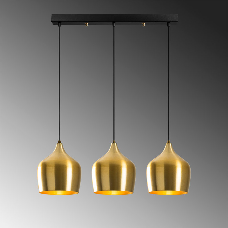 Modern Gold Chandelier with Adjustable Height, Metal Body, 28 x 8.7 x 1.6 inches | Ideal for Dining Room, Living Room & Entryway | 3 x E27 Sockets, Max 40W | Elegant Scandinavian & Glam Design, IP20 Rated
