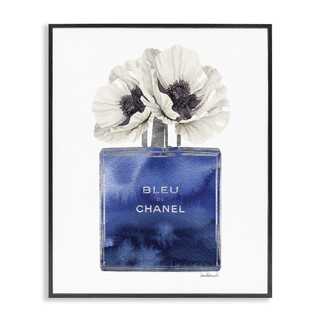 'Fashion Designer Perfume Flower Blue' Textual Art Stupell Industries Frame 