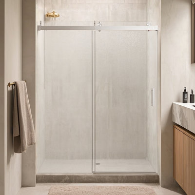 Porte de douche l 56-60 po x H 76 po, porte coulissante simple sans cadre avec porte en verre trempé à fermeture en douceur 3/8 po