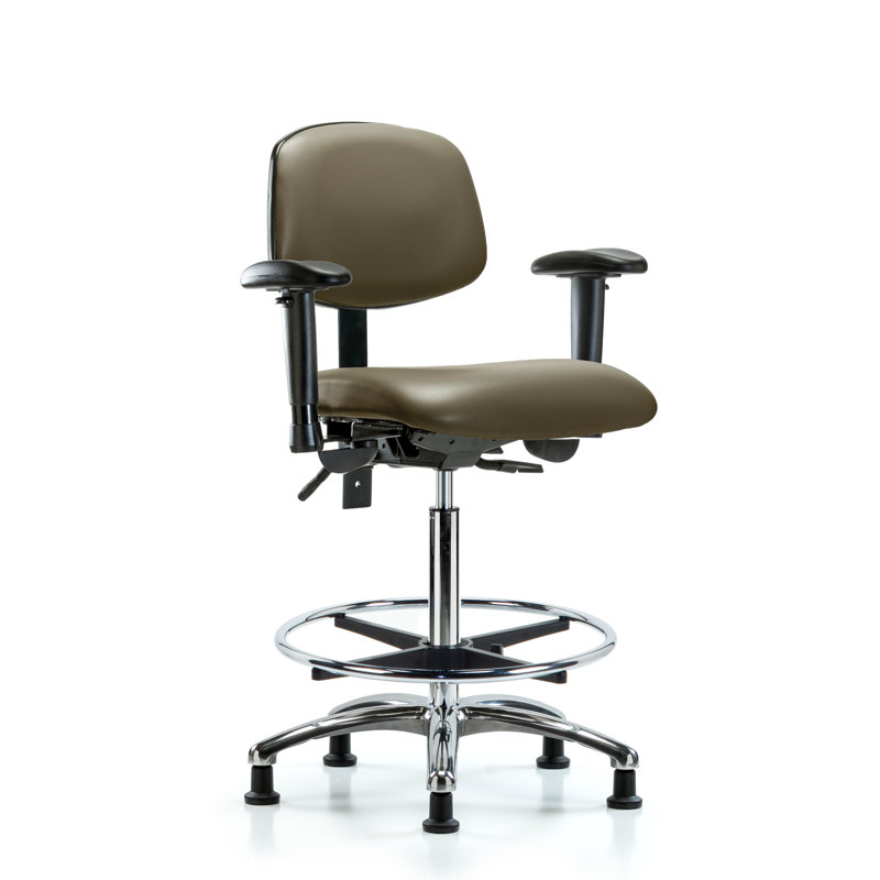 Chaise de travail en vinyle Lakayden, Taupe, Patins, Oui