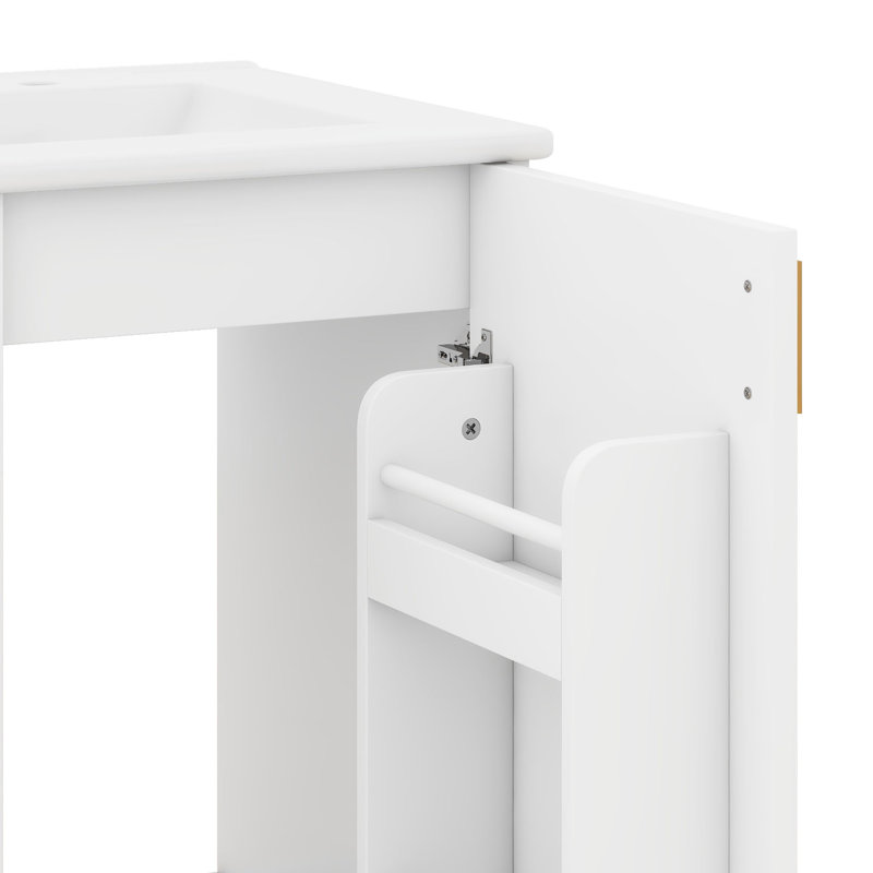 Meuble-lavabo de 24 po avec lavabo, meuble de rangement pour salle de bain avec tablette de porte et rangement latéral ouvert avec cadre en bois massif et porte à fermeture douce